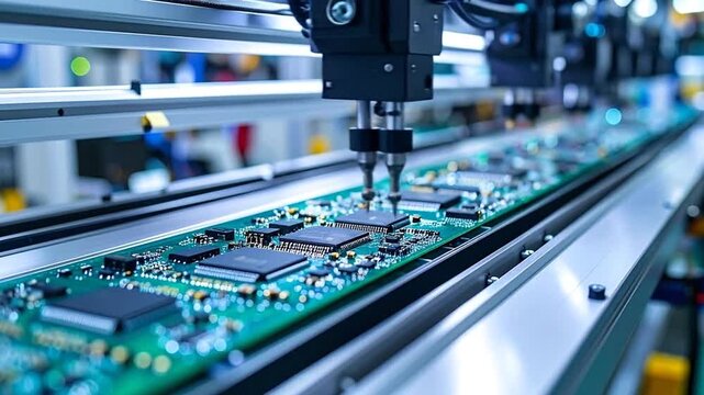 Automated assembly line for electronic circuit boards with robotic arms
