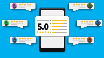 Mobile App 5 Star Rating Animation with Customer Reviews and User Feedback