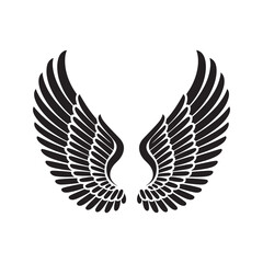 Obraz premium Angel Wings Icon – Black Feathered Wings Silhouette Vector 