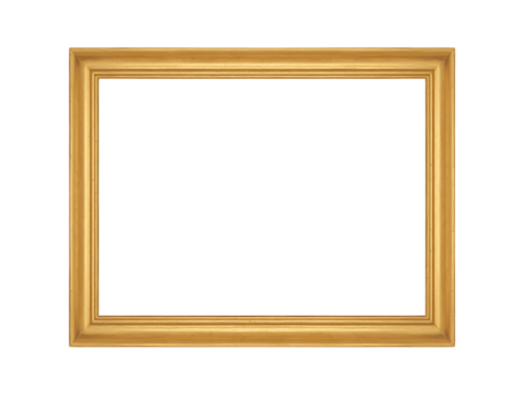 Simple gold picture frame mockup isolated on transparent background