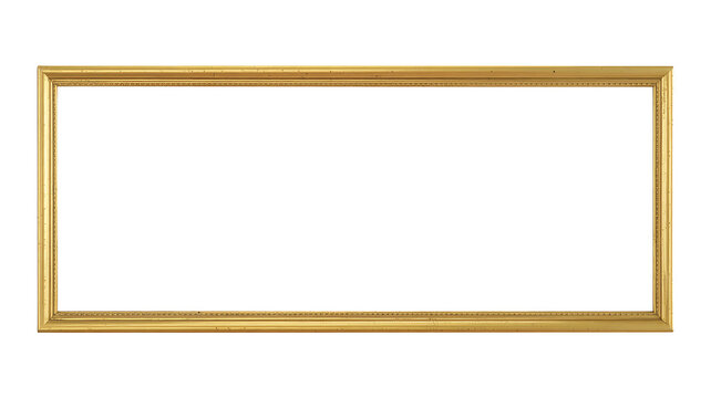 Simple gold picture frame mockup isolated on transparent background