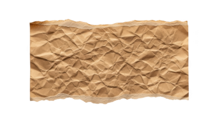 Crumpled brown paper texture with torn edges and shadows isolated on a transparent background image