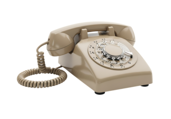 Vintage rotary dial telephone in cream color isolated on transparent background