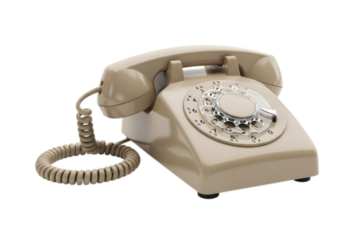 Vintage rotary dial telephone in cream color isolated on transparent background - Powered by Adobe
