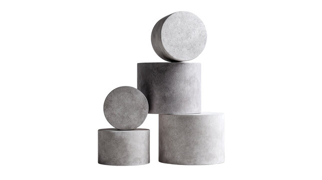 Stacked concrete cylinders isolated on transparent background