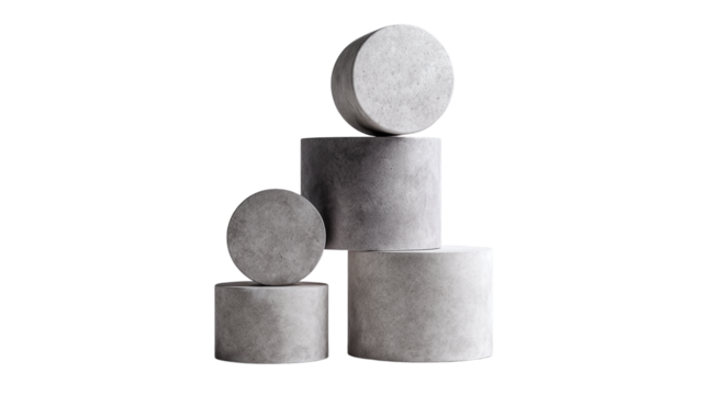 Stacked concrete cylinders isolated on transparent background