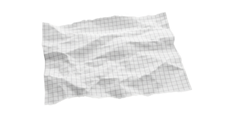 Crumpled white graph paper with torn edges and grid lines isolated on a transparent background image