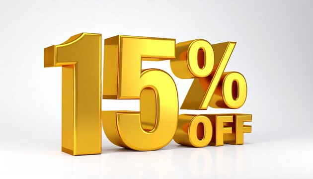 Bold gold “15% OFF” text on light gray background