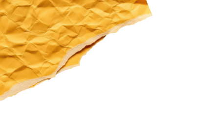 Crumpled yellow paper torn edge with light brown underside isolated on a transparent background texture