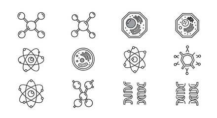Collection of detailed outline science icons for educational and research purposes
