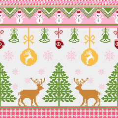 Pink Ugly Christmas Sweater Seamless Pixel Pattern