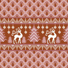 Muted Nordic Knit Christmas Pattern with Reindeer and Trees
