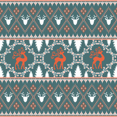 Nordic Fair Isle Reindeer Christmas Sweater Seamless Pattern