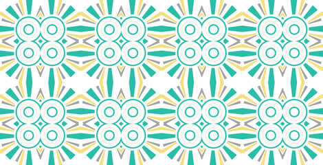 Bright Geometric Tribal Pattern Vector – Clean Abstract Repeating Motif in Teal, Yellow, and Orange Line Design