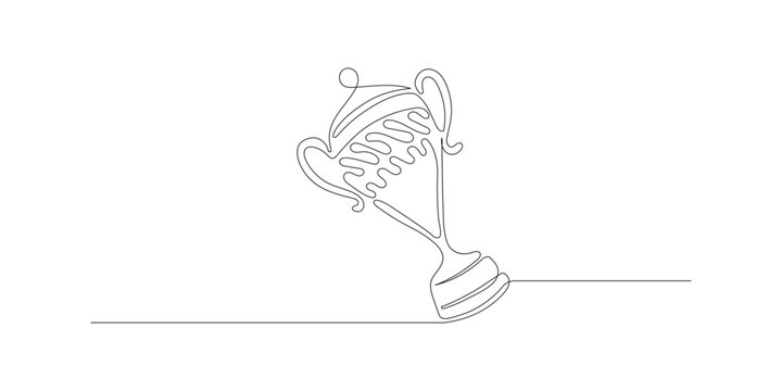 Continuous one line art trophy cup clean outline style