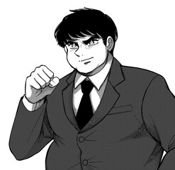 燃える瞳！情熱的な熱血中年会社員男性のイラスト