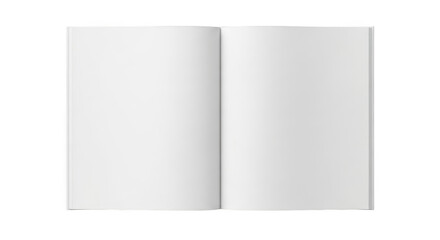 Open blank white notebook with clean pages and light grey spine isolated on a transparent background