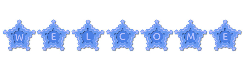 Welcome Text in Blue Zigzag Paper-Cut Star Shapes and shadow with Soft Glow and Embossed Shadow Effect Decorative Graphic Design