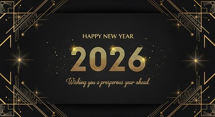Elegant golden 2026 New Year celebration design with art deco elements for festive events and stylish holiday greetings conveying prosperity and joy