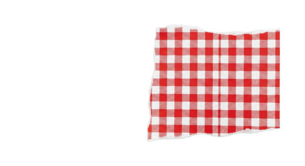 Red and white gingham fabric swatch with torn edges isolated on a transparent background checkered textile