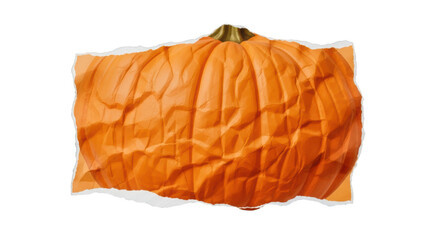 Ripped orange paper with pumpkin texture and green stem isolated on a transparent background torn