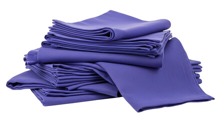 Stack of folded purple fabric napkins with textured surface isolated on a transparent background image