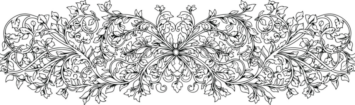 Elegant dark foliage border with symmetrical scrollwork and classic decorative ornament.