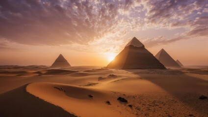 Majestic Egyptian Pyramids at Sunset in the Sahara Desert.
