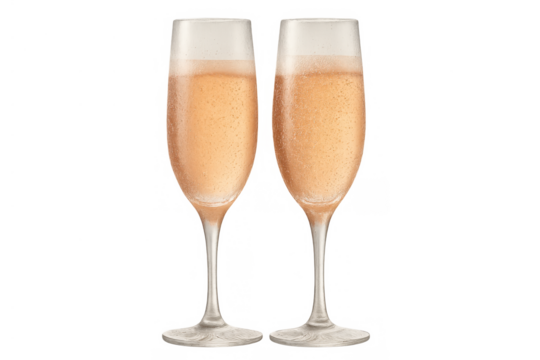 Two pink sparkling wine glasses with rose champagne for celebration, toast, anniversary, and special events