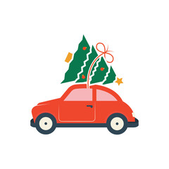 Colorful icon for  christmas tree car