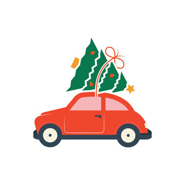 Colorful icon for  christmas tree car