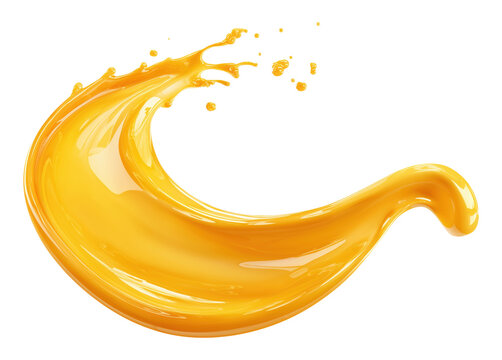 Orange juice splash with flowing motion and droplets isolated on transparent background