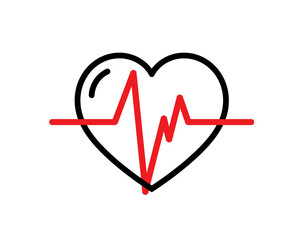  - Flat Heartbeat Line Icon with Clean Red Stroke, Vector Isolated 