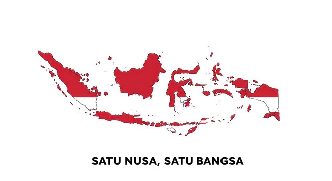 Indonesia Map with Flag Colors and National Motto Illustration.