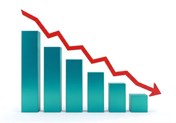 Red graph arrow down showing stock market exchange loss. Trading graph analysis. Investment indicator. Business graph chart of financial stock crisis. Red price in down trend chart fall