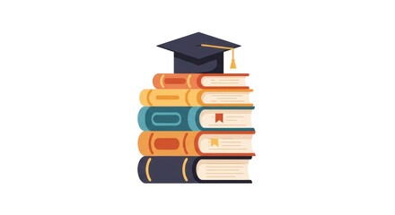 Stack of Books with Graduation Cap for Education Concept.