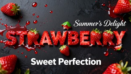 Strawberry Poster Design Summers Delight Sweet Perfection Red Fruit Photography and Juice Splash Food Marketing Ad