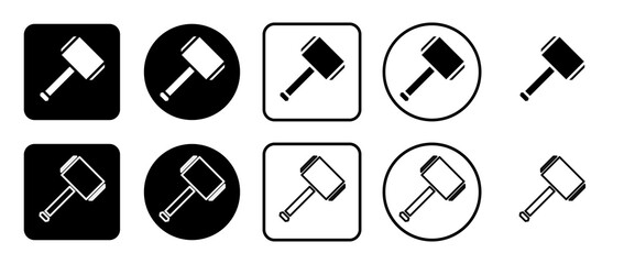 Icon set of sledgehammer symbol. Filled, outline, black and white icons set, flat style.  Illustration on transparent background