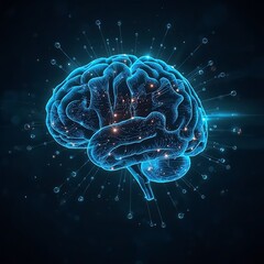 Futuristic glowing brain illustration for innovative AI technology concepts, mind power, and cognitive science, ideal for modern tech and education projects
