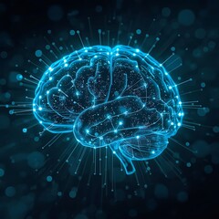 Dynamic brain with glowing connections for artificial intelligence innovation, modern technology and neuroscience research, representing futuristic learning