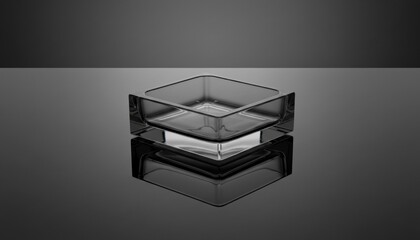 Elegant Square Glass Ashtray on Reflective Surface - Minimalist Design.