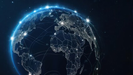 Obraz premium Global Network Connections Earth Digital Technology Futuristic Concept.