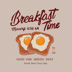 Hand drawn fresh breakfast retro vintage graphic t shirt print. Breakfast Club vector design with typography