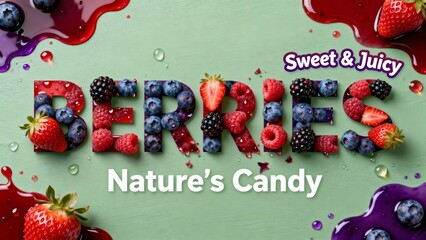 Sweet & Juicy Berries Poster Design: Nature's Candy, Healthy Snack Food Photography & Dessert Ingredient Ad