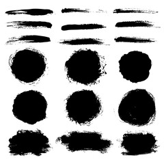 Black paint brush stroke grunge design element ink brush stroke text boxes.