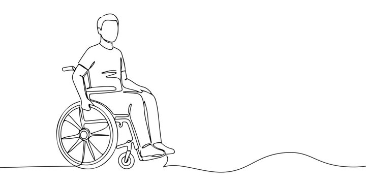 A single continuous line of a person in a wheelchair, vector illustrator