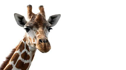  portrait of young cute giraffe isolated on white, Giraffa camelopardalis reticulataGiraffe portrait on white background, isolated.
