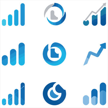 Business Growth Logo Collection,Modern Bar Chart Icon Set,Financial Progress Vector Symbols,Corporate Success Graph Logos,Data Analytics Logo Design Pack,Blue Gradient Business Logo .