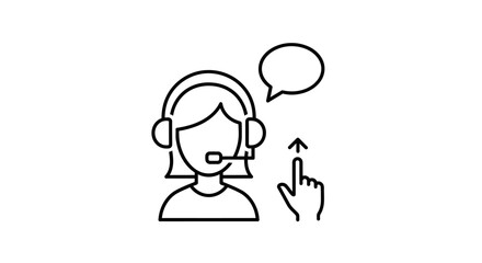 Fototapeta premium Call Center Agent Line Art Icon, Customer Service with Speech Bubble, Headset Support Outline
