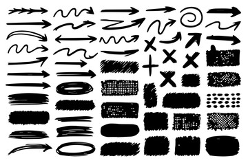Hand-Drawn Arrows, Scribbles and Textures &ndash; Marker Brush Stroke Doodles, Grunge Abstract Design Elements